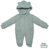 Hooded Woolen Romper Box Pattern Grey Color By Little Darling